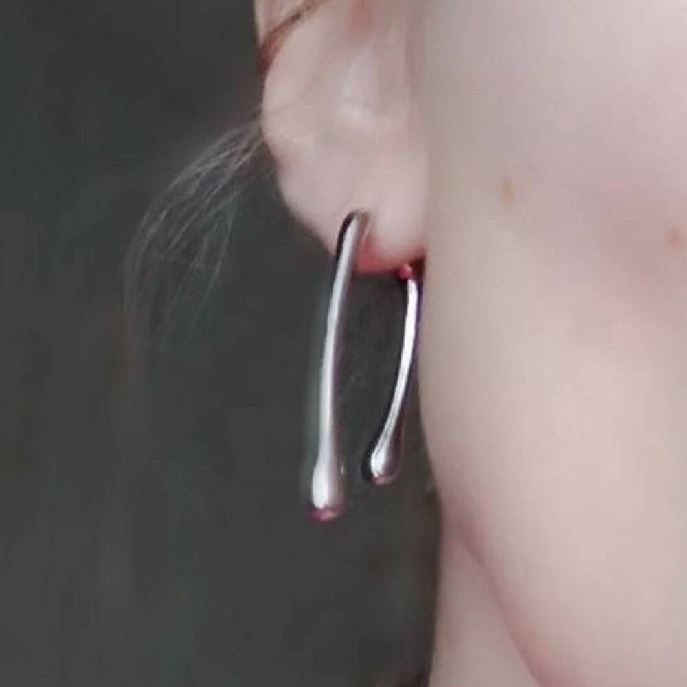 Drippy Front Back Post Earrings Double Drop Unique Silver Tone AU02 A